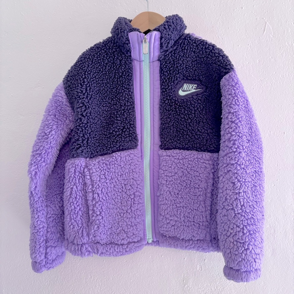 Nike Girls Purple Teddy Fleece Jacket Full Zip Size Small 4-5yrs EUC